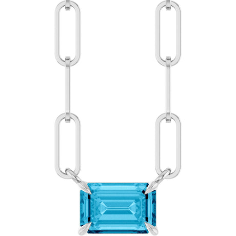 14K Gold Emerald Natural Aquamarine Solitaire Necklace - White Gold