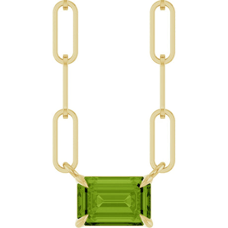 14K Gold Emerald Natural Peridot Solitaire Necklace - Yellow Gold