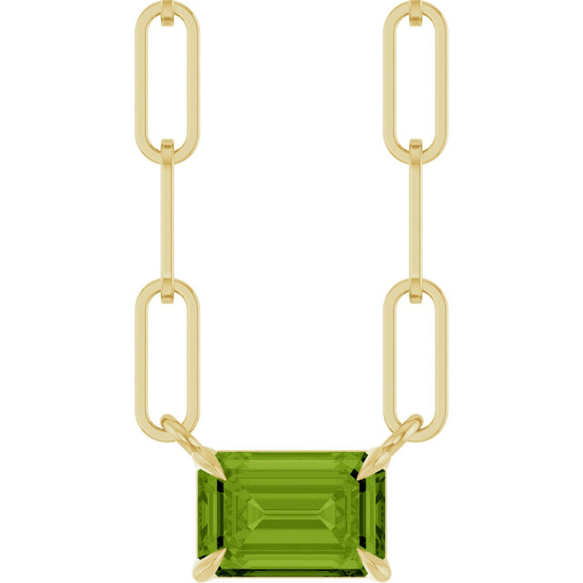 14K Gold Emerald Natural Peridot Solitaire Necklace - Yellow Gold