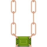 14K Gold Emerald Natural Peridot Solitaire Necklace - Rose Gold