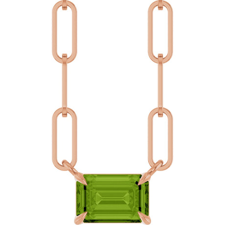 14K Gold Emerald Natural Peridot Solitaire Necklace - Rose Gold