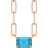14K Gold Emerald Natural Aquamarine Solitaire Necklace - Rose Gold