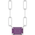 14K Gold Emerald Lab-Grown Alexandrite Solitaire Necklace - White Gold