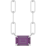 14K Gold Emerald Lab-Grown Alexandrite Solitaire Necklace - White Gold