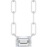 14K Gold Emerald Lab-Grown Diamond Solitaire Necklace - White Gold