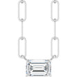 14K Gold Emerald Natural White Sapphire Solitaire Necklace - White Gold