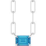 14K Gold Emerald Natural Blue Zircon Solitaire Necklace - White Gold
