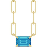 14K Gold Emerald Natural Blue Zircon Solitaire Necklace - Yellow Gold