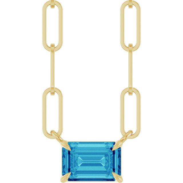 14K Gold Emerald Natural Blue Zircon Solitaire Necklace - Yellow Gold