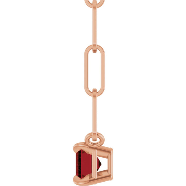 14K Gold Emerald Natural Mozambique Garnet Solitaire Necklace - Rose Gold - view 3