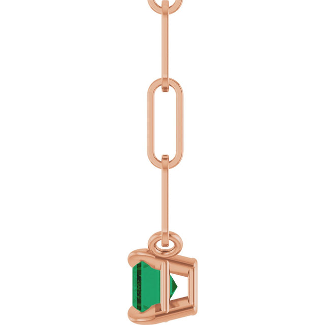 14K Gold Emerald Natural Emerald Solitaire Necklace - Rose Gold - view 3