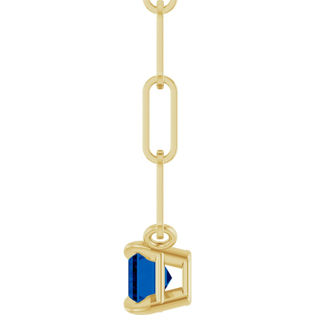 14K Gold Emerald Natural Blue Sapphire Solitaire Necklace - Yellow Gold - view 3