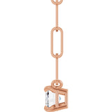 14K Gold Emerald Natural White Sapphire Solitaire Necklace - Rose Gold - view 3