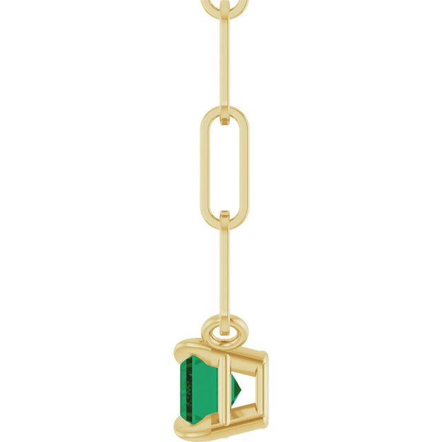 14K Gold Emerald Natural Emerald Solitaire Necklace - Yellow Gold - view 3