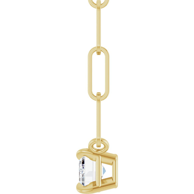 14K Gold Emerald Natural White Sapphire Solitaire Necklace - Yellow Gold - view 3