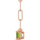 14K Gold Emerald Natural Peridot Solitaire Necklace - Rose Gold - view 3