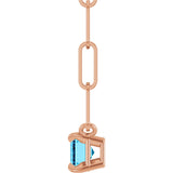 14K Gold Emerald Natural Aquamarine Solitaire Necklace - Rose Gold - view 3