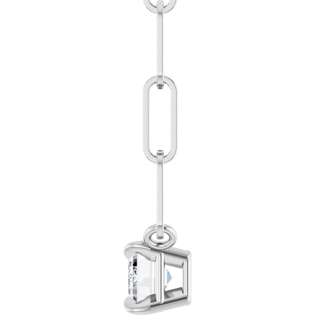 14K Gold Emerald Natural White Sapphire Solitaire Necklace - White Gold - view 3