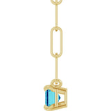 14K Gold Emerald Natural Blue Zircon Solitaire Necklace - Yellow Gold - view 3
