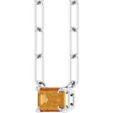 14K Gold Emerald Natural Citrine Solitaire Necklace - White Gold - view 2