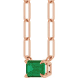 14K Gold Emerald Natural Emerald Solitaire Necklace - Rose Gold - view 2