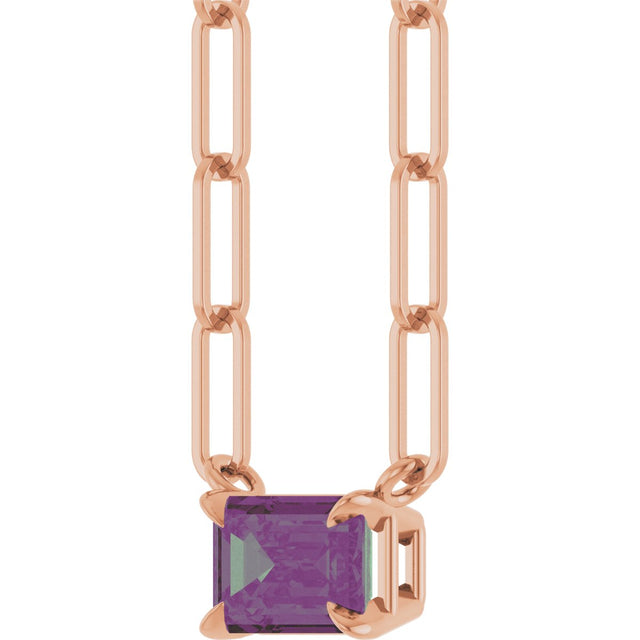 14K Gold Emerald Lab-Grown Alexandrite Solitaire Necklace - Rose Gold - view 2