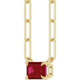 14K Gold Emerald Lab-Grown Ruby Solitaire Necklace - Yellow Gold - view 2