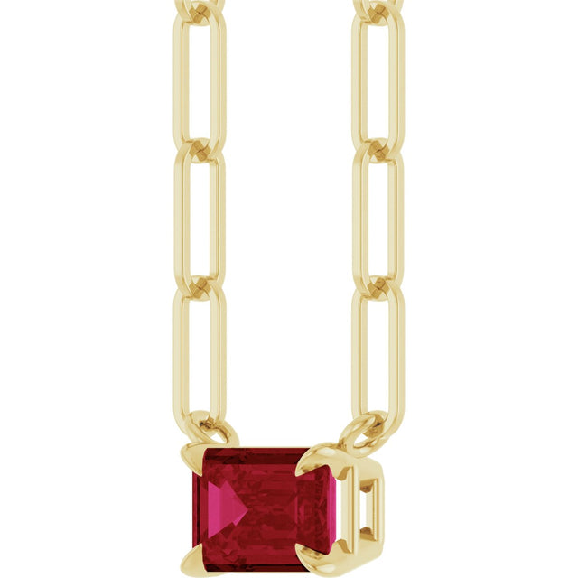 14K Gold Emerald Lab-Grown Ruby Solitaire Necklace - Yellow Gold - view 2