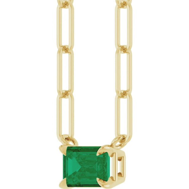 14K Gold Emerald Natural Emerald Solitaire Necklace - Yellow Gold - view 2
