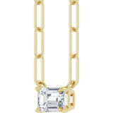 14K Gold Emerald Natural White Sapphire Solitaire Necklace - Yellow Gold - view 2