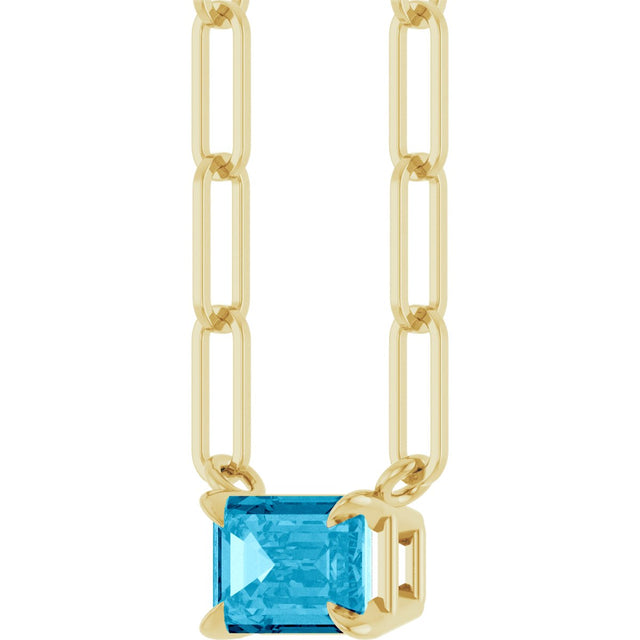 14K Gold Emerald Natural Aquamarine Solitaire Necklace - Yellow Gold - view 2