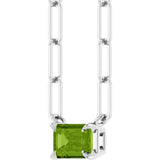 14K Gold Emerald Natural Peridot Solitaire Necklace - White Gold - view 2