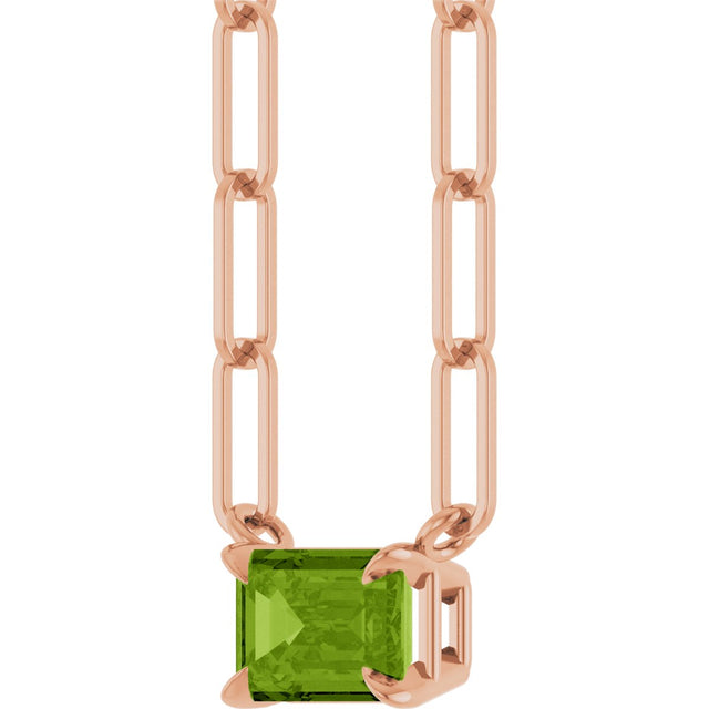 14K Gold Emerald Natural Peridot Solitaire Necklace - Rose Gold - view 2