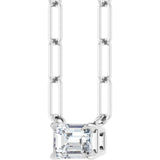 14K Gold Emerald Natural White Sapphire Solitaire Necklace - White Gold - view 2