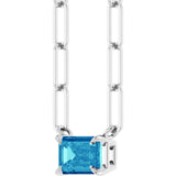 14K Gold Emerald Natural Blue Zircon Solitaire Necklace - White Gold - view 2
