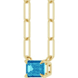 14K Gold Emerald Natural Blue Zircon Solitaire Necklace - Yellow Gold - view 2