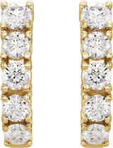 14K Gold Round Lab-Grown Diamond Accented J-Hoop Earrings - Yellow Gold - view 4