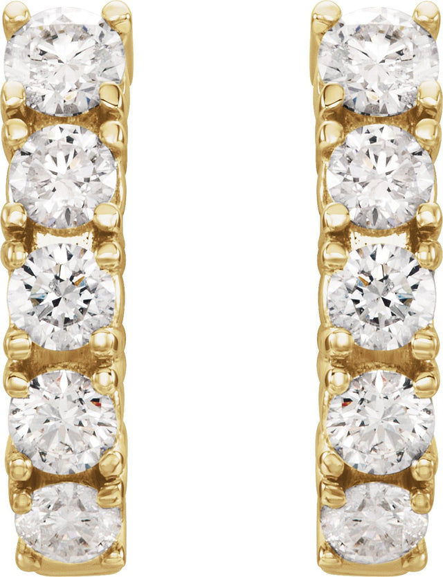14K Gold Round Lab-Grown Diamond Accented J-Hoop Earrings - Yellow Gold - view 4