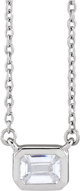 14K Gold Emerald Lab-Grown Diamond Necklace - White Gold
