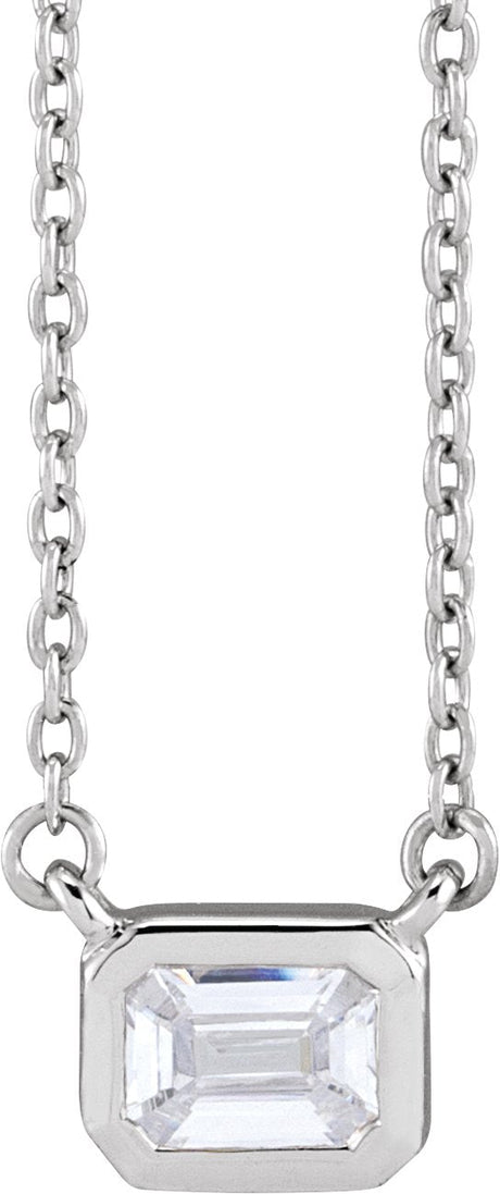 14K Gold Emerald Lab-Grown Diamond Necklace - White Gold