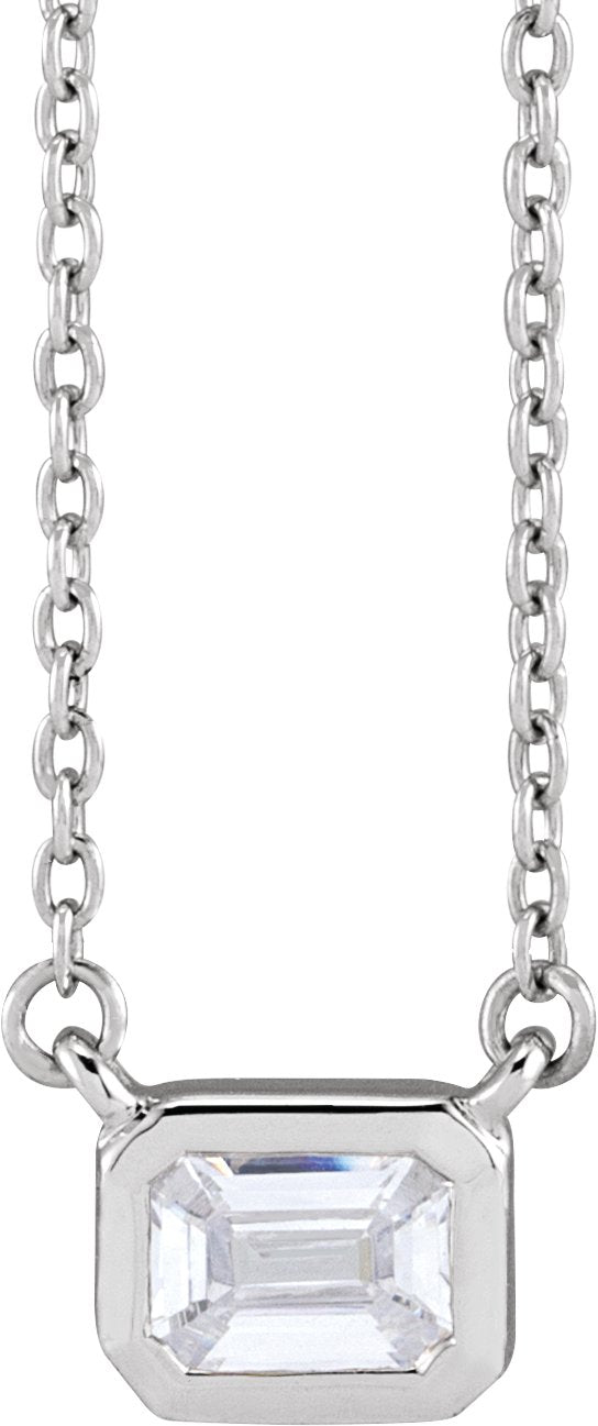 14K Gold Emerald Lab-Grown Diamond Necklace - White Gold
