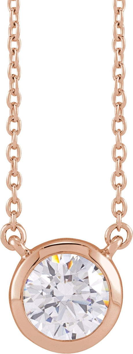 14K Gold Round Lab-Grown Diamond Necklace - Rose Gold