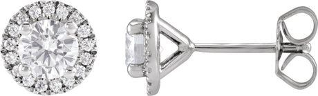14K Gold Round Lab-Grown Diamond Cocktail-Style Halo-Style Stud Earrings - White Gold