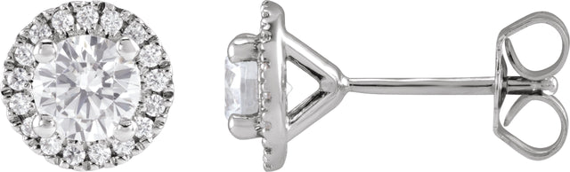 14K Gold Round Lab-Grown Diamond Cocktail-Style Halo-Style Stud Earrings - White Gold