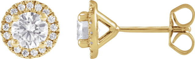 14K Gold Round Lab-Grown Diamond Cocktail-Style Halo-Style Stud Earrings - Yellow Gold