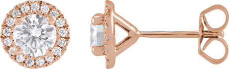 14K Gold Round Lab-Grown Diamond Cocktail-Style Halo-Style Stud Earrings - Rose Gold