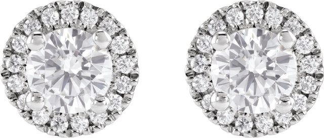 14K Gold Round Lab-Grown Diamond Cocktail-Style Halo-Style Stud Earrings - White Gold - view 2