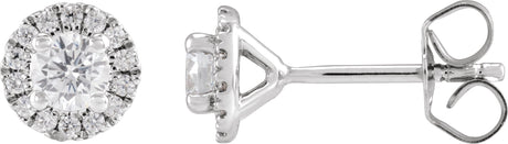 14K Gold Round Lab-Grown Diamond Cocktail-Style Halo-Style Stud Earrings - White Gold