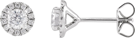 14K Gold Round Lab-Grown Diamond Cocktail-Style Halo-Style Stud Earrings - White Gold