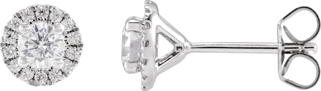 14K Gold Round Lab-Grown Diamond Cocktail-Style Halo-Style Stud Earrings - White Gold